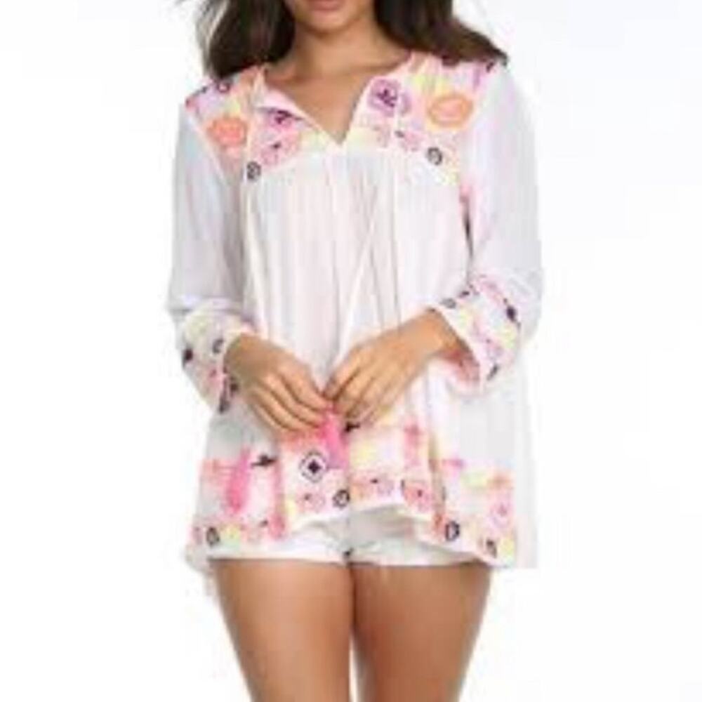 Anthropologie Raga Embroidered Tunic Top Boho Festival Size Small Beach EUC